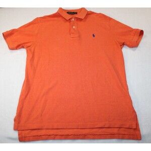 Polo Ralph Lauren Mens Medium Solid Orange Blue Pony Polo Shirt Preppy